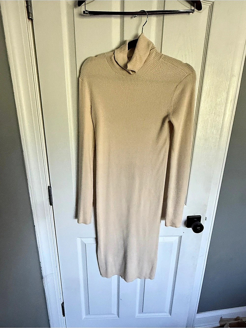 Express Long Sleeve Turtleneck Midi Sweater Dress Cream/Beige Small